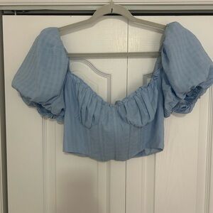 Astr Light Blue Puff Sleeve Blouse